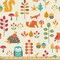 Ambesonne Cartoon Fabric by The Yard, Autumn Pattern Owl Fox Squirrel Birds Animal Leaves Print, Decorative Fabric for Upholstery and Home Accents, Cream Orange